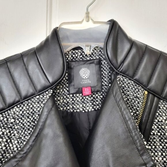 Vince Camuto Tweed and Faux Leather Moto Jacket - Picture 3 of 4